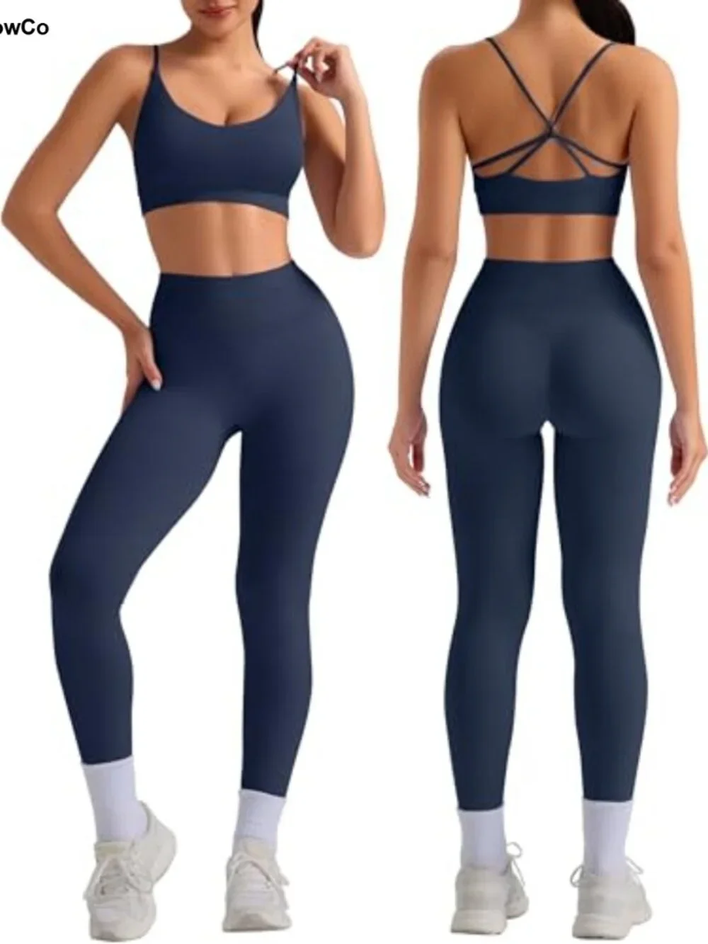 Seamless 2-Piece Workout Set - Sports Bra & High Waist Leggings, Crisscross